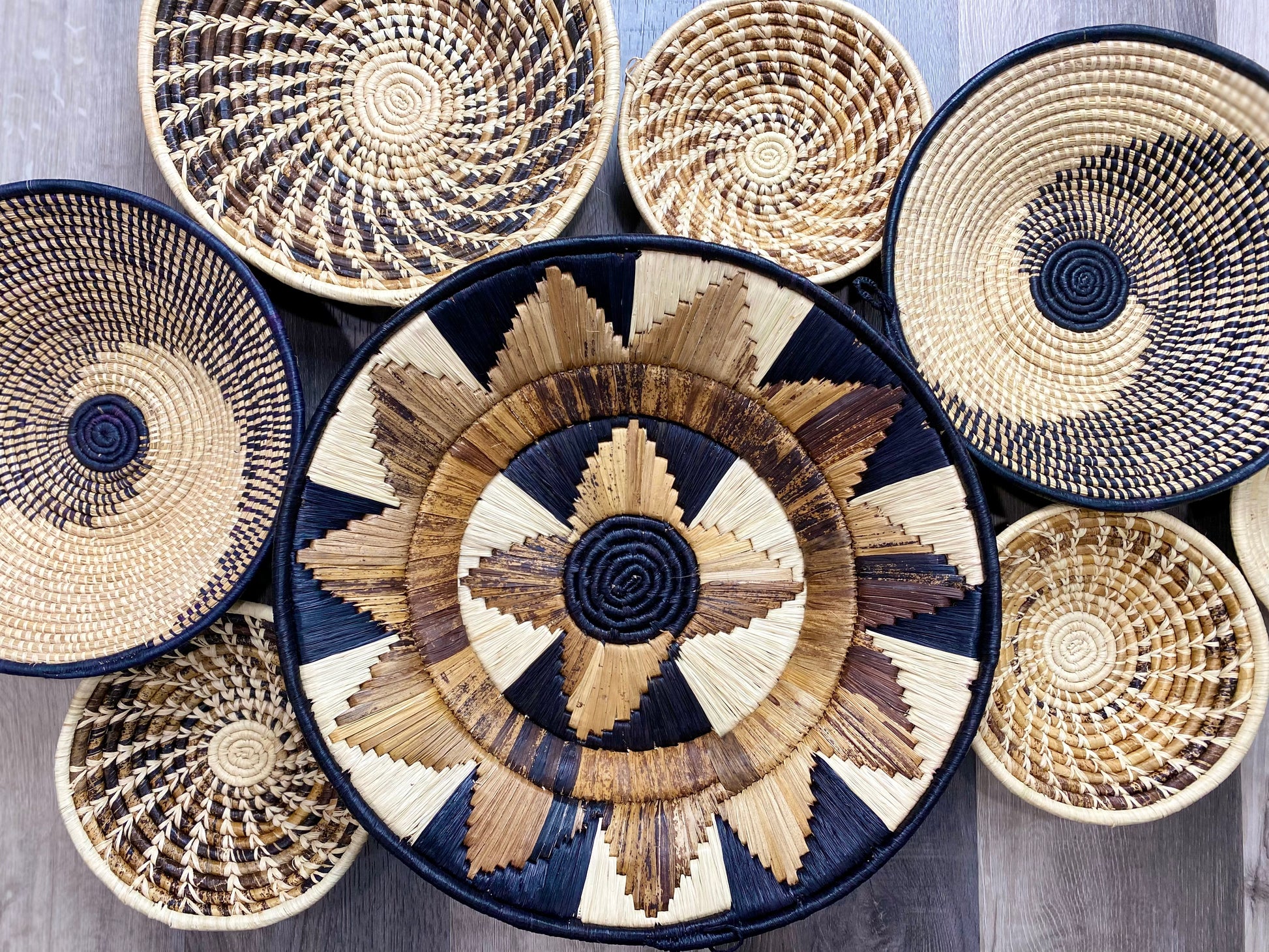 Moon’s Assorted Set of 8 African Baskets 7.5”-16” Wall Baskets Set, Wall hanging decor, African wall basket, Boho wall art 3