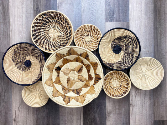 Moon’s Assorted Set of 8 African Baskets 7.5”-16” Wall Baskets Set, Wall hanging decor, African wall basket, Boho wall art