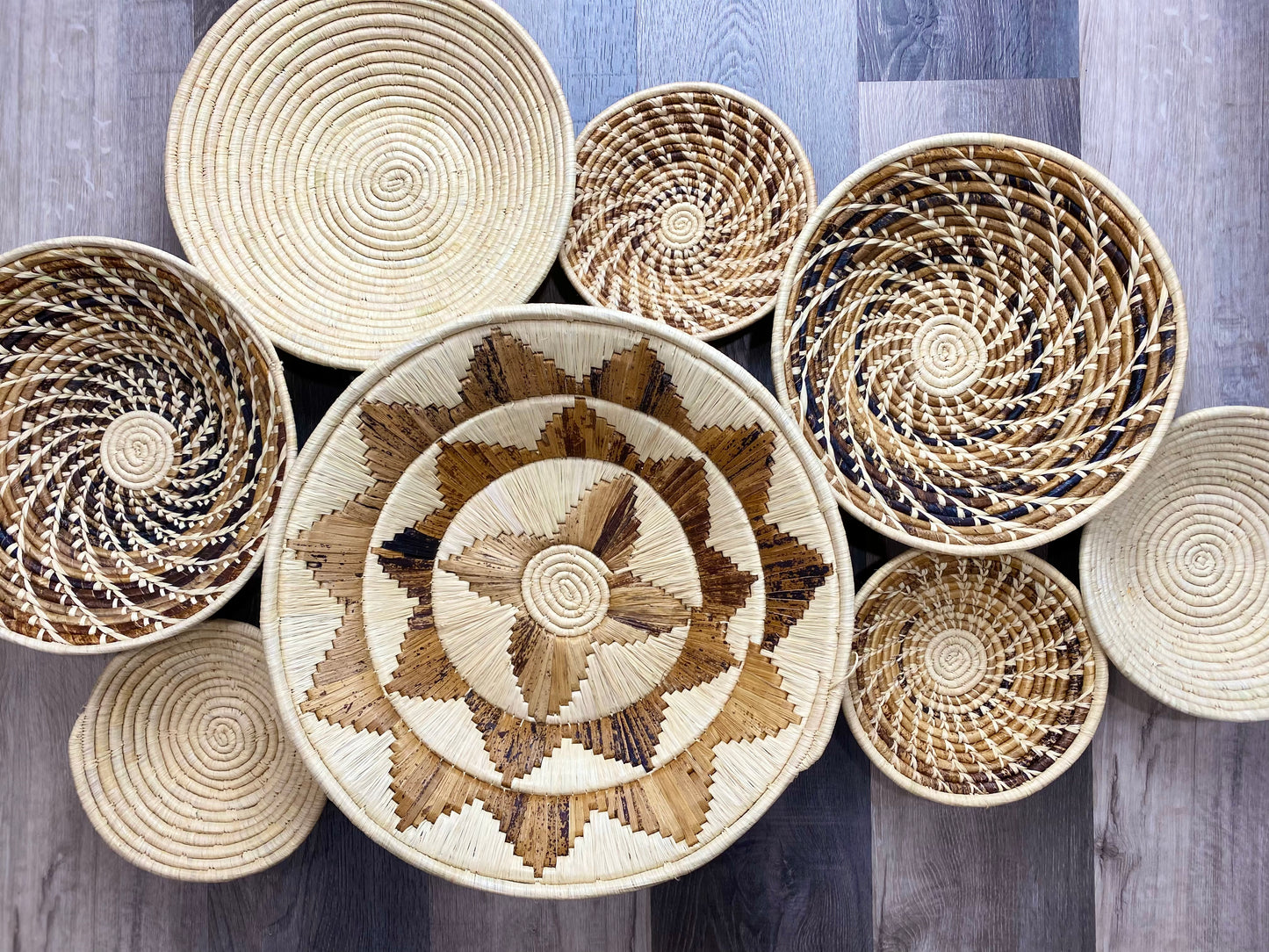 Moon’s Assorted Set of 8 African Baskets 7.5”-16” Wall Baskets Set, Wall hanging decor, African wall basket, Boho wall art 3