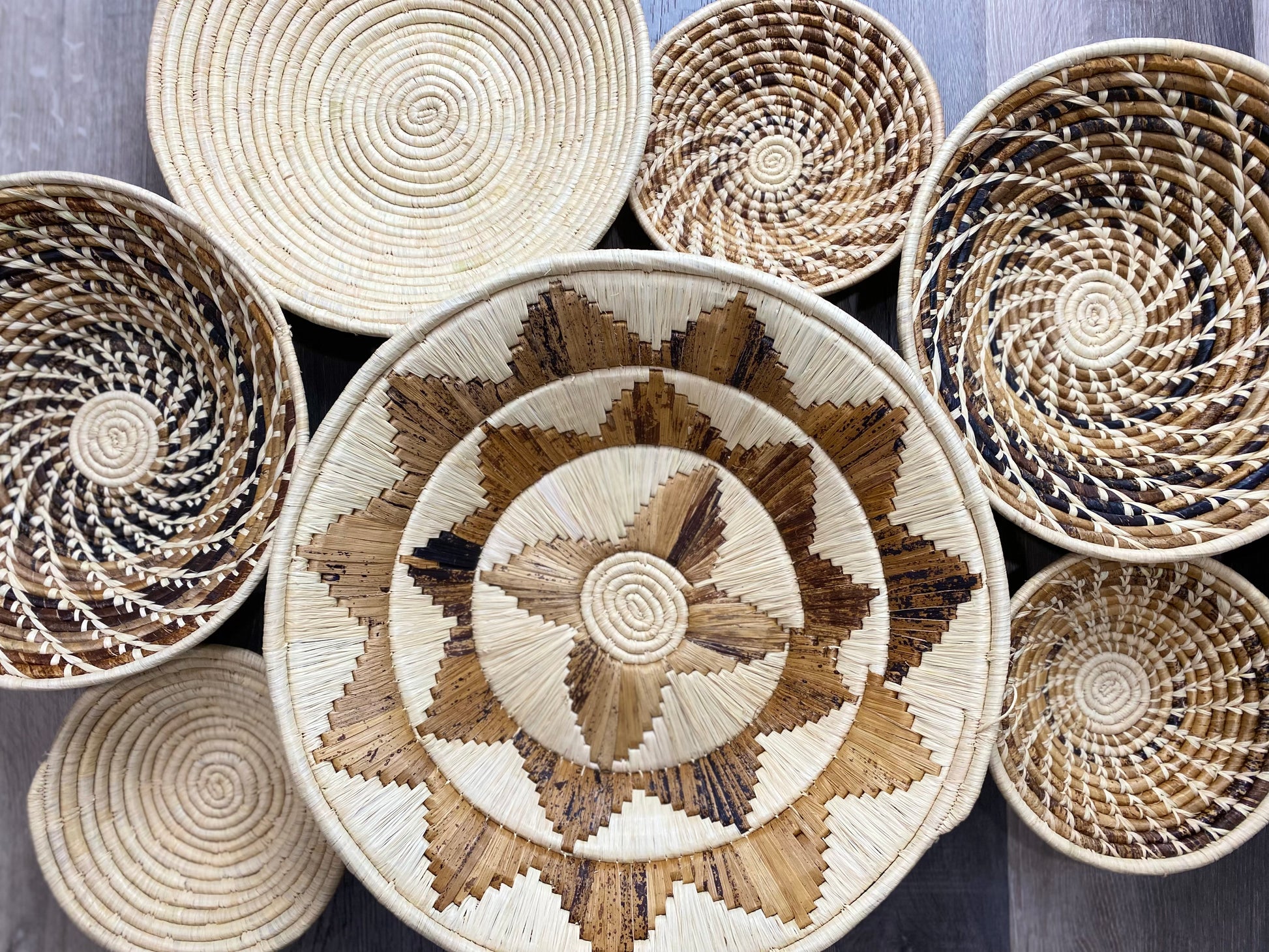 Moon’s Assorted Set of 8 African Baskets 7.5”-16” Wall Baskets Set, Wall hanging decor, African wall basket, Boho wall art 4