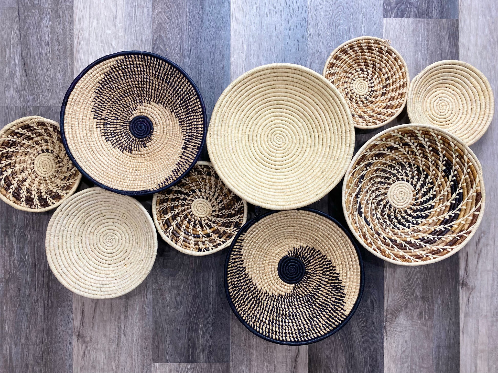 Moon’s Assorted Set of 9 African Baskets 7.5”-16” Wall Baskets Set, Wall hanging decor, African wall basket, Boho wall art 3