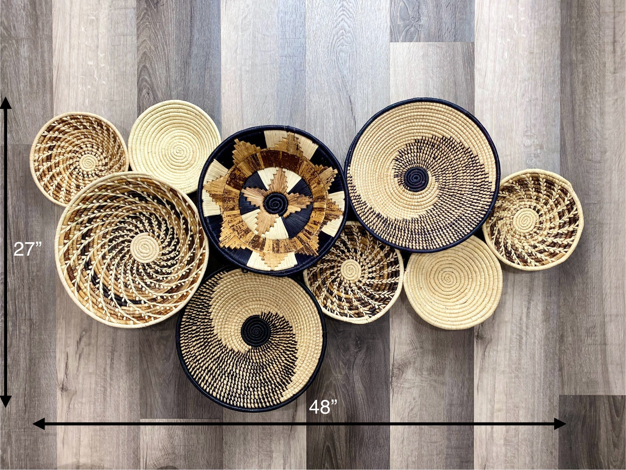 Set of 8 Baskets Wall Decor, Layu Wall Decor, African handmade Wall Art, sale Woven Wall Decor, Handcrafted Wall Decor