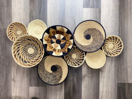 Moon’s Assorted Set of 9 African Baskets 7.5”-16” Wall Baskets Set, Wall hanging decor, African wall basket, Boho wall art