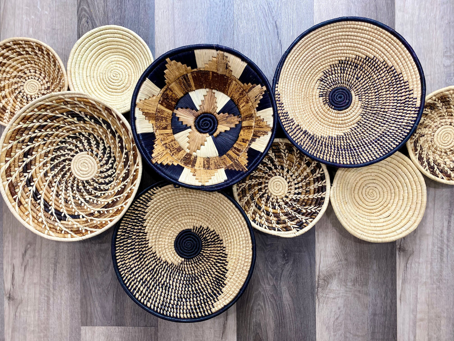 Moon’s Assorted Set of 9 African Baskets 7.5”-16” Wall Baskets Set, Wall hanging decor, African wall basket, Boho wall art 3