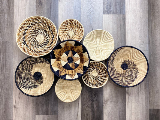 Moon’s Assorted Set of 8 African Baskets 7.5”-12” Wall Baskets Set, Wall hanging decor, African wall basket, Boho wall art