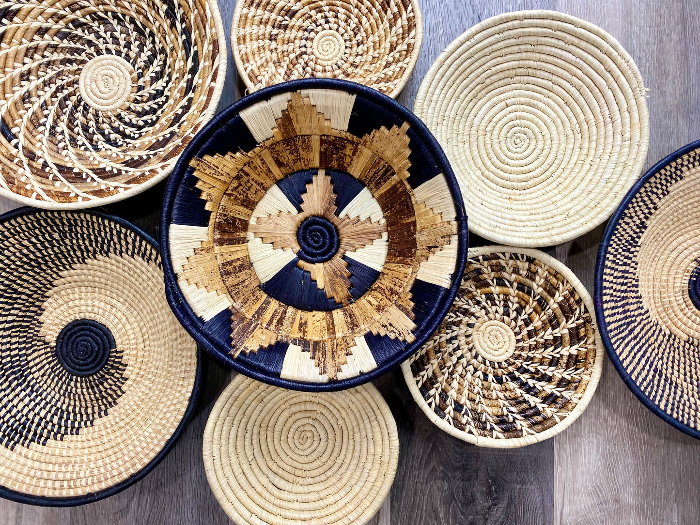 Moon’s Assorted Set of 8 African Baskets 7.5”-12” Wall Baskets Set, Wall hanging decor, African wall basket, Boho wall art 3