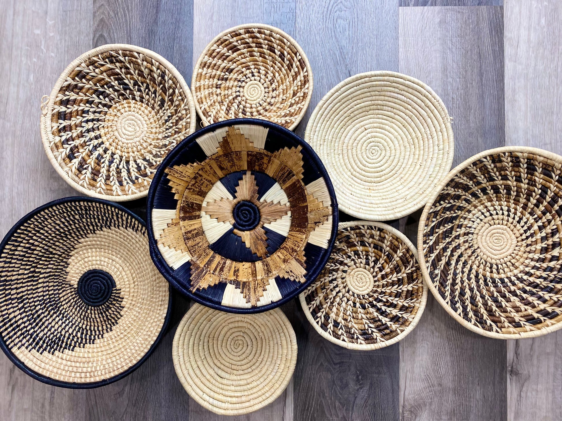 Moon’s Assorted Set of 8 African Baskets 7.5”-12” Wall Baskets Set, Wall hanging decor, African wall basket, Boho wall art 2
