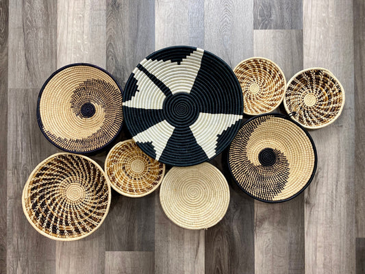 Moon’s Set of 8 African Baskets 7.5”-16” Wall Baskets Set, Wall hanging decor, African wall basket, Boho wall art 