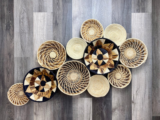 Moon’s Set of 11 African Baskets 7.5”-12” Wall Baskets Set, Wall hanging decor, African wall basket, Boho wall art 