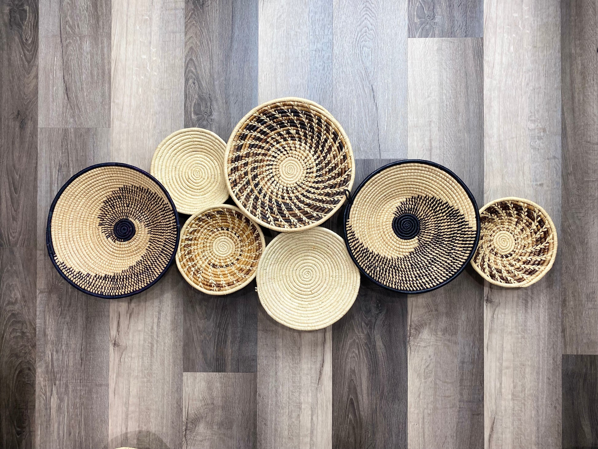 Moon’s Set of 7 African Baskets 7.5”-12” Wall Baskets Set, Wall hanging decor, African wall basket, Boho wall art 