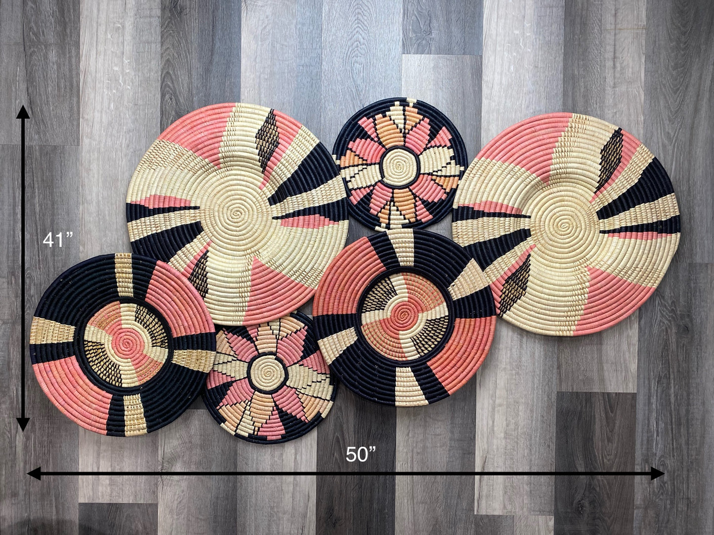 Moon’s Set of 6 Blush Pink African Baskets 12”-19” Wall Baskets Set, Wall hanging decor, African wall basket, Boho wall art 2