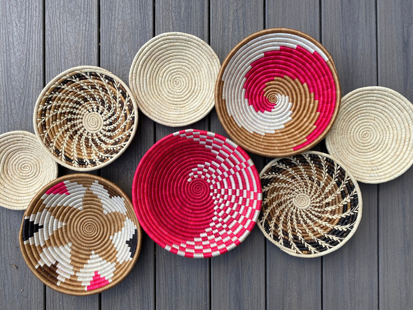 Moon’s Unique Set of 8 African Baskets 7.5”-12” Wall Baskets Set, Wall hanging decor, African wall basket, Boho wall art 079 1