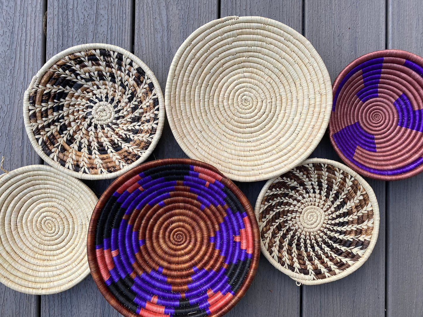Moon’s Assorted Set of 6 African Baskets 7.5”-12” Wall Baskets Set, Wall hanging decor, African wall basket, Boho wall art 077 2