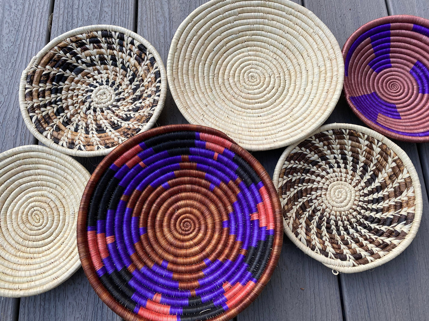 Moon’s Assorted Set of 6 African Baskets 7.5”-12” Wall Baskets Set, Wall hanging decor, African wall basket, Boho wall art 077 3