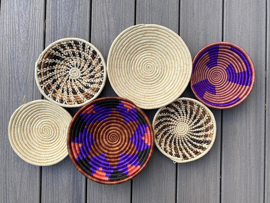 Moon’s Assorted Set of 6 African Baskets 7.5”-12” Wall Baskets Set, Wall hanging decor, African wall basket, Boho wall art 077 