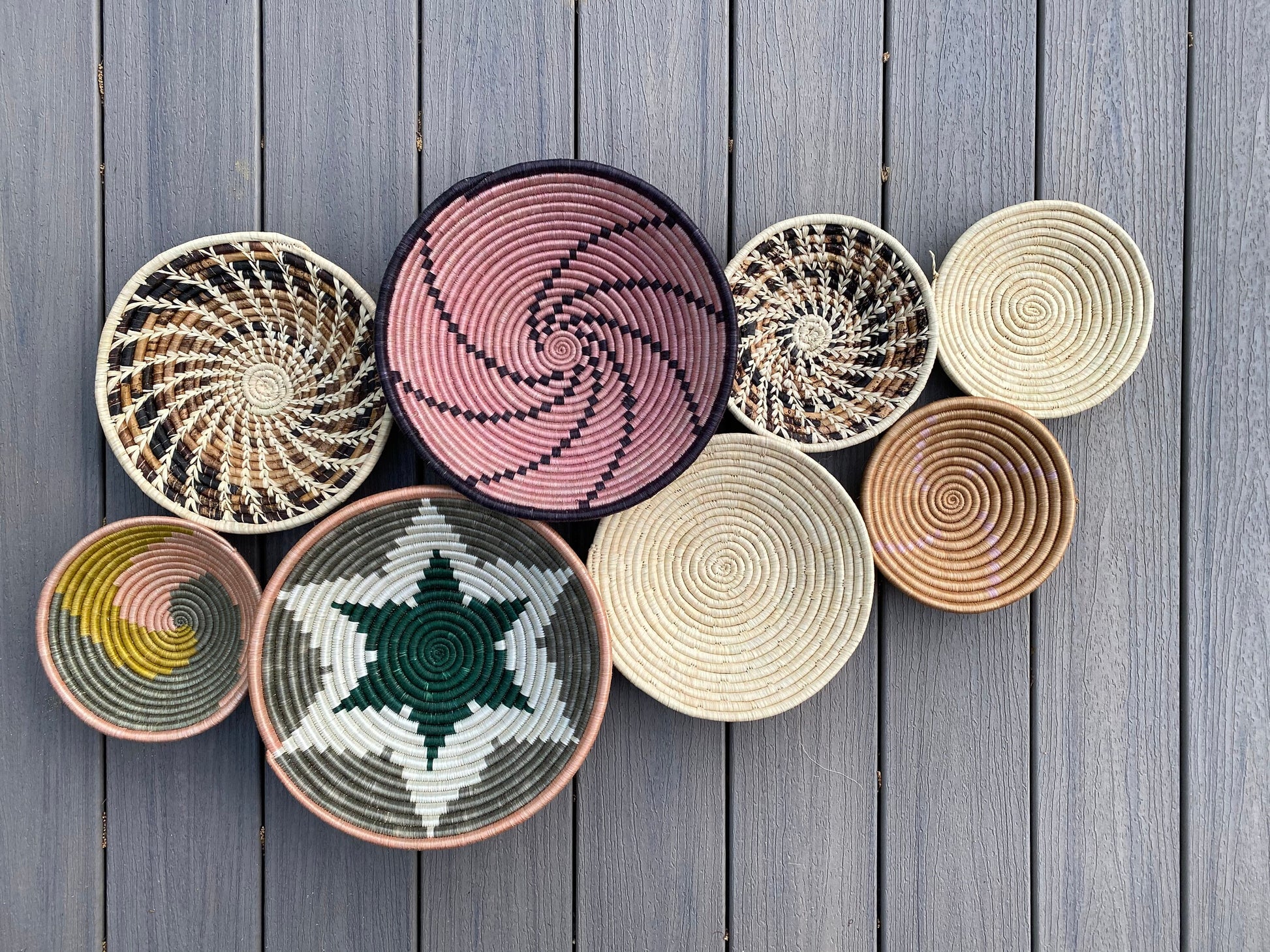 Moon’s Unique Set of 8 African Baskets 7.5”-12” Wall Baskets Set, Wall hanging decor, African wall basket, Boho wall art 075 1