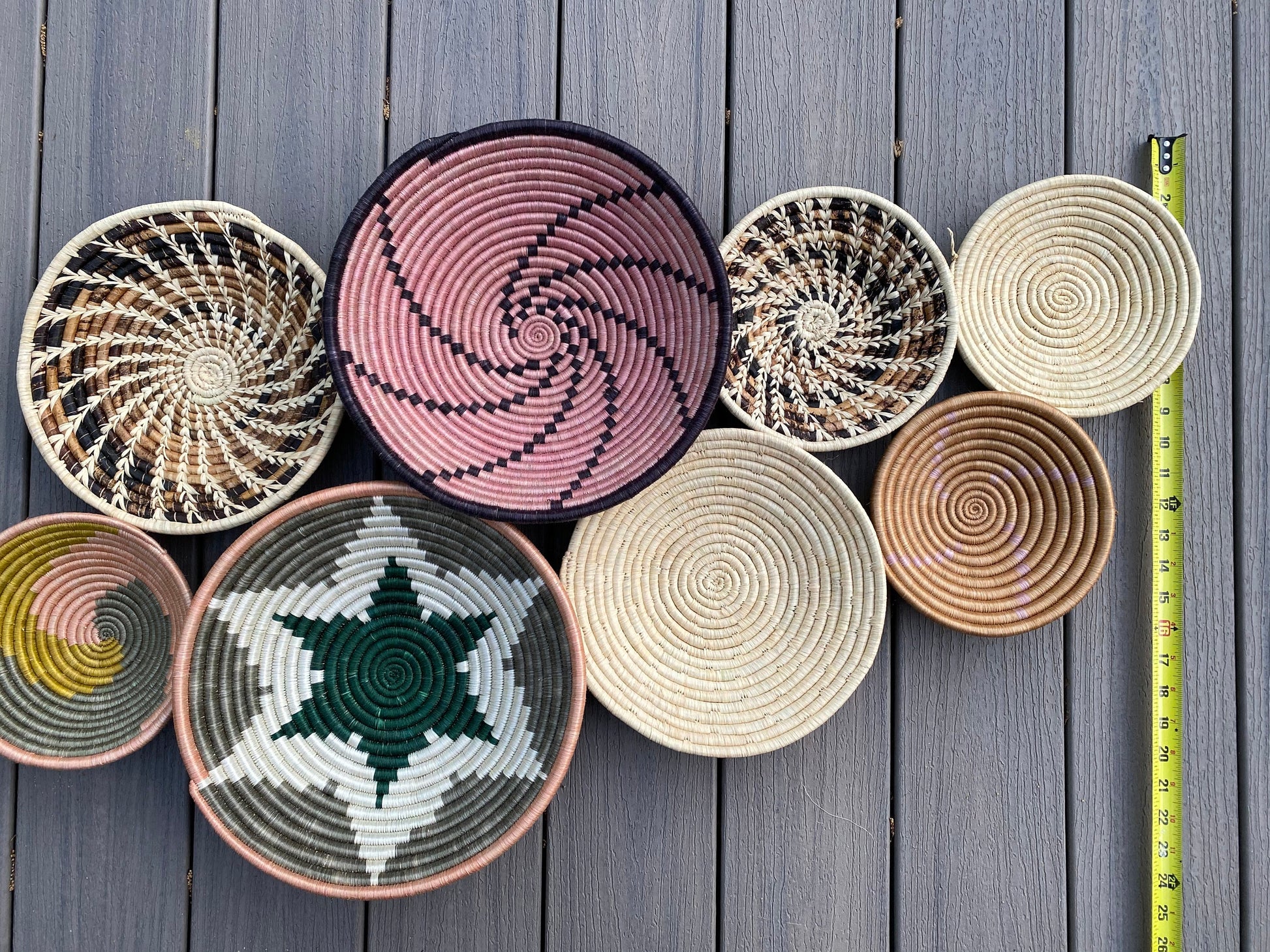 Moon’s Unique Set of 8 African Baskets 7.5”-12” Wall Baskets Set, Wall hanging decor, African wall basket, Boho wall art 075 5