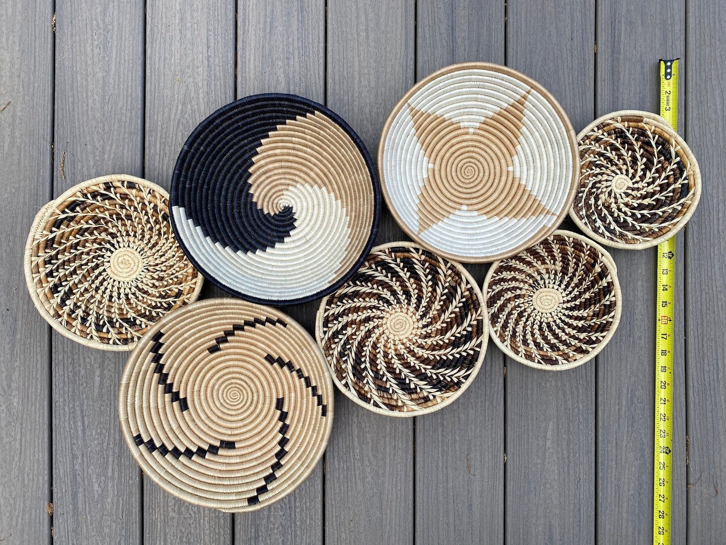 Moon’s Unique Set of 7 African Baskets 7.5”-12” Wall Baskets Set, Wall hanging decor, African wall basket, Boho wall art 073 3