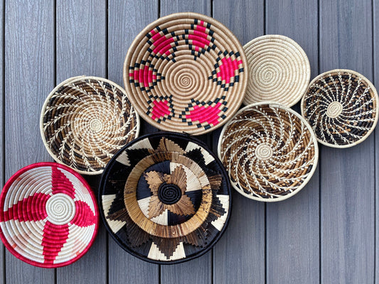 Moon’s Unique Set of 7 African Baskets 7.5”-12” Wall Baskets Set, Wall hanging decor, African wall basket, Boho wall art 082 