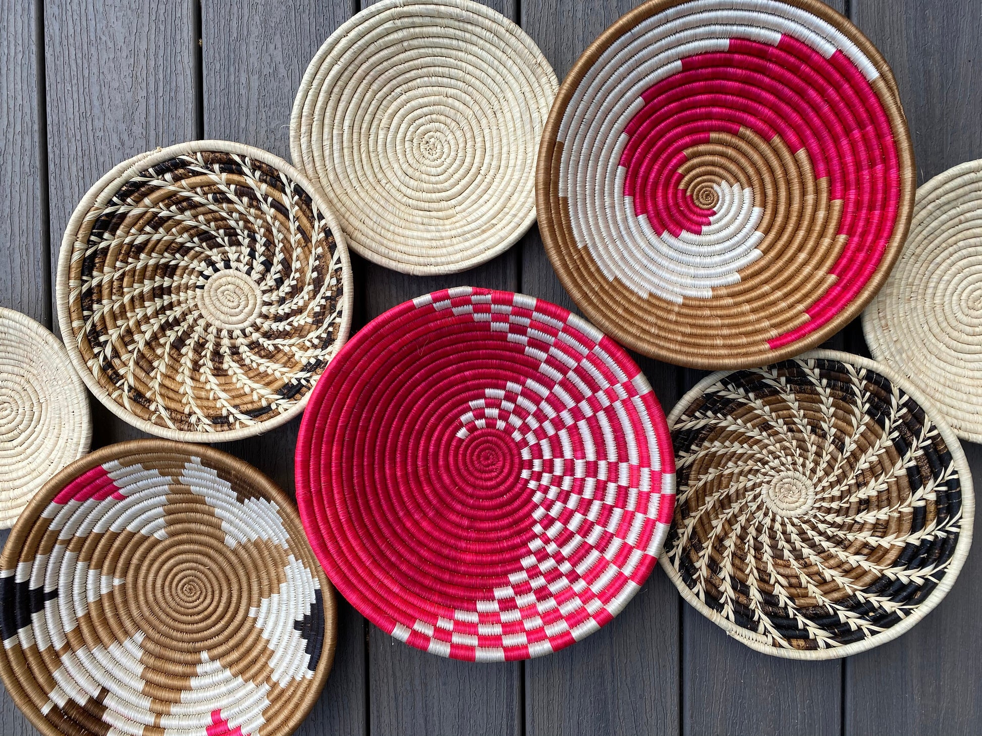 Moon’s Unique Set of 8 African Baskets 7.5”-12” Wall Baskets Set, Wall hanging decor, African wall basket, Boho wall art 079 2