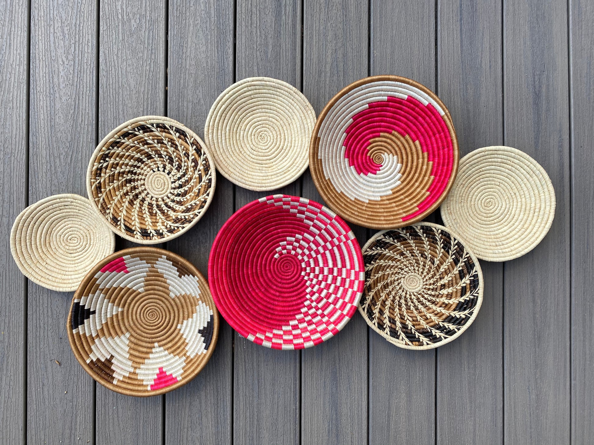 Moon’s Unique Set of 8 African Baskets 7.5”-12” Wall Baskets Set, Wall hanging decor, African wall basket, Boho wall art 079 