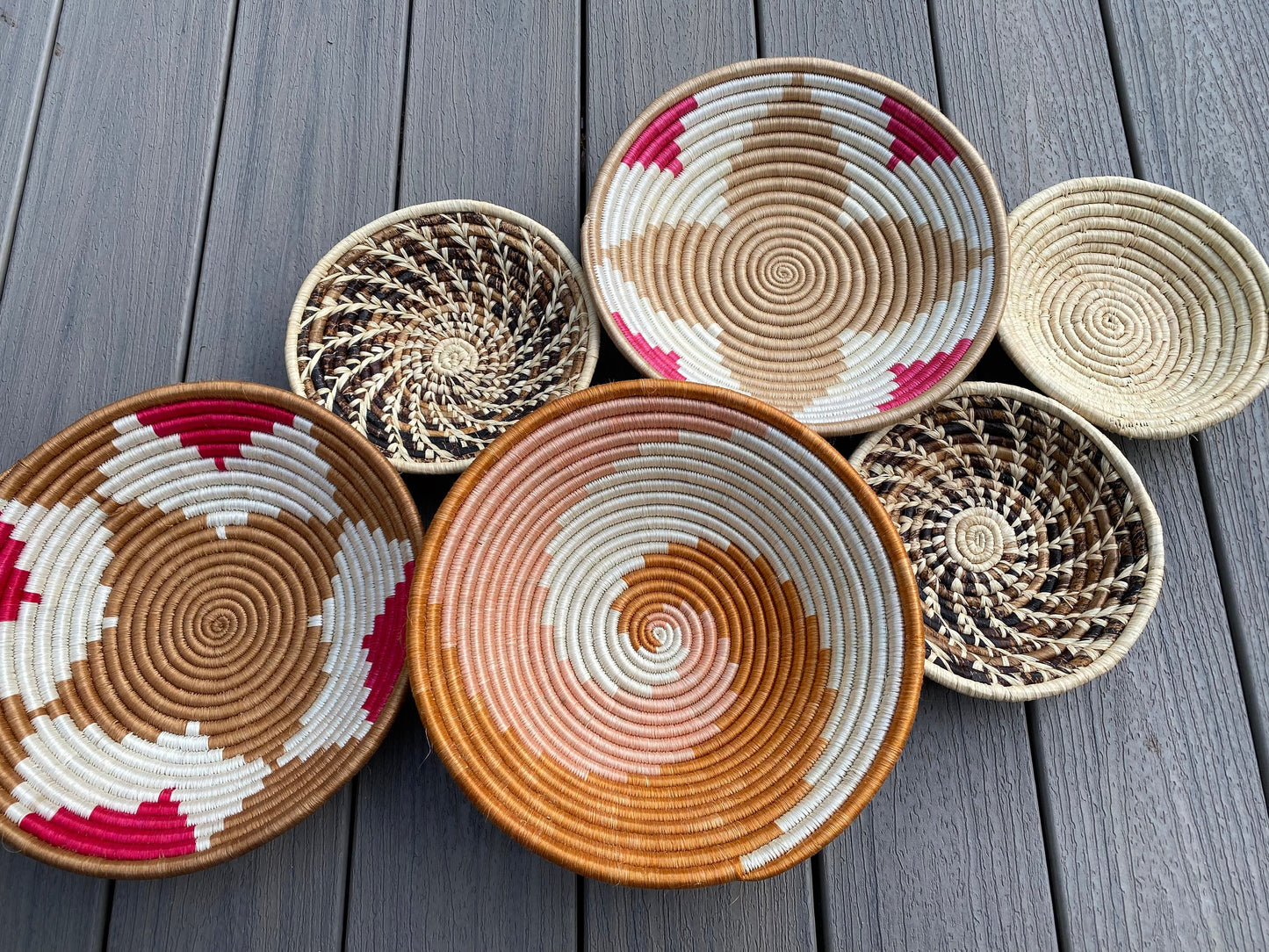 Moon’s Assorted Set of 6 African Baskets 7.5”-12” Wall Baskets Set, Wall hanging decor, African wall basket, Boho wall art 069 1