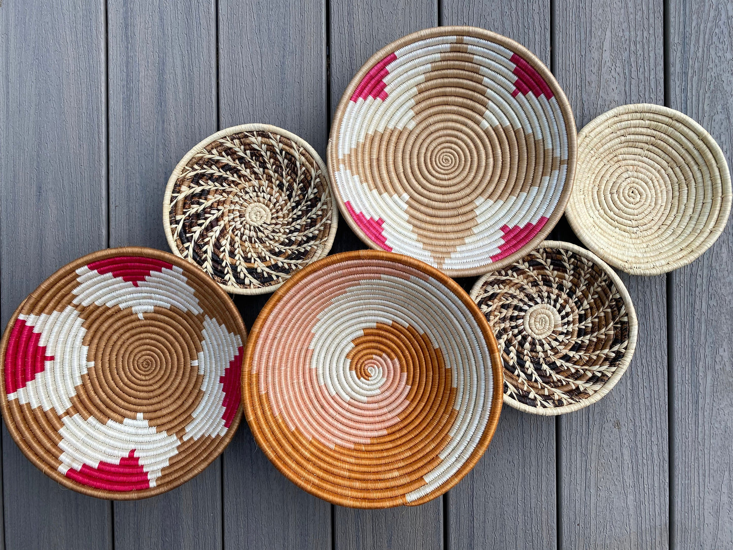 Moon’s Assorted Set of 6 African Baskets 7.5”-12” Wall Baskets Set, Wall hanging decor, African wall basket, Boho wall art 069 2