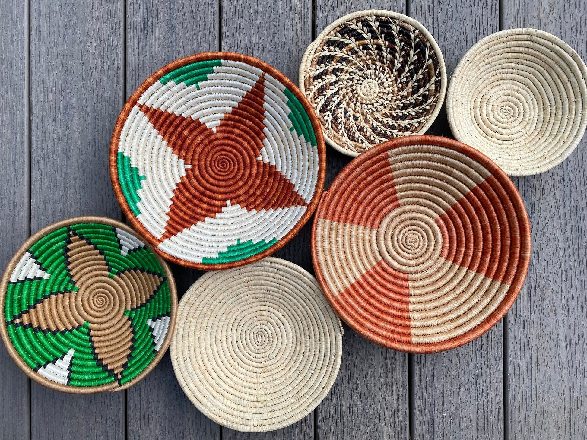 Moon’s Assorted Set of 6 African Baskets 7.5”-12” Wall Baskets Set, Wall hanging decor, African wall basket, Boho wall art 068 1