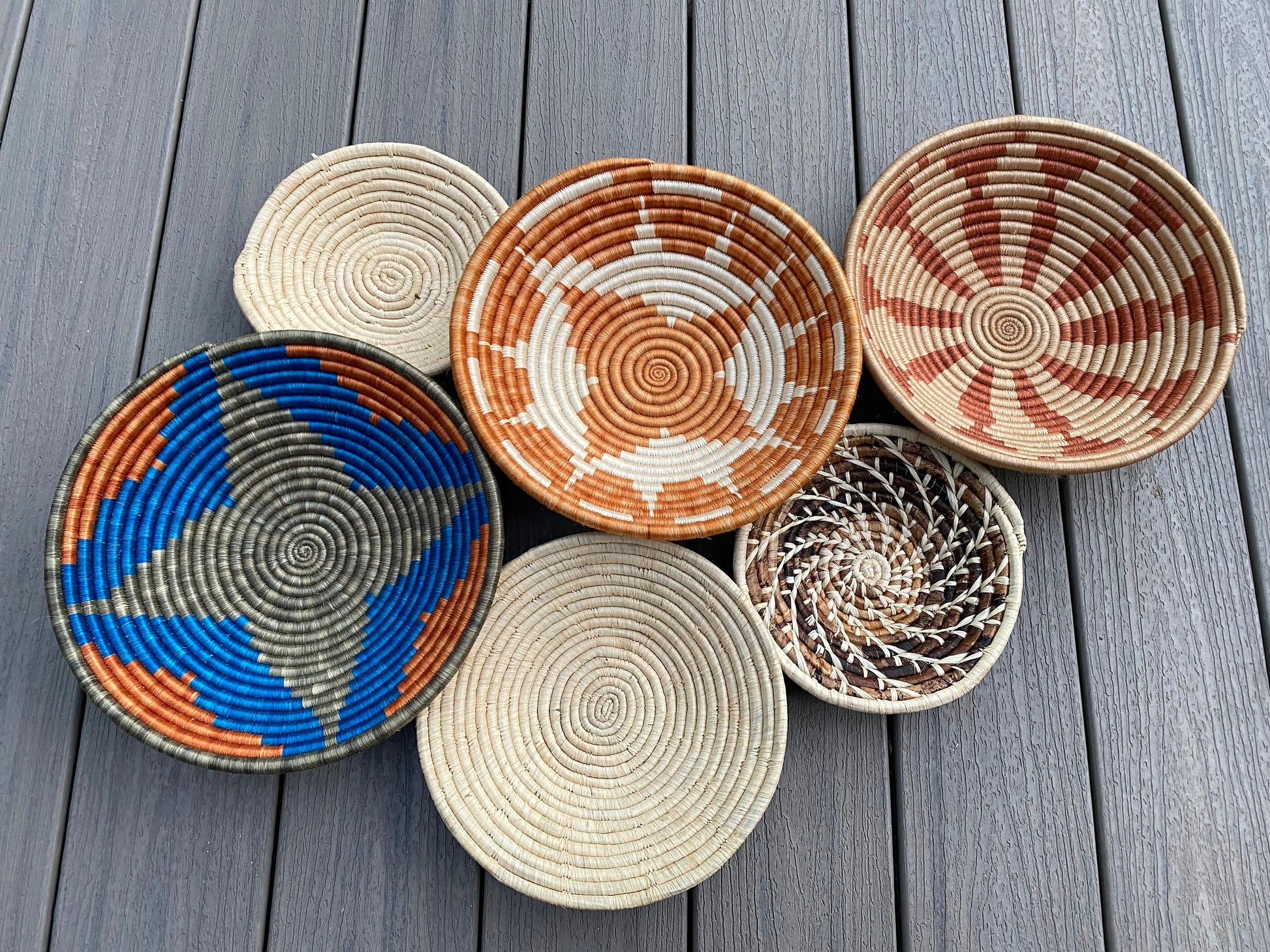 Moon’s Assorted Set of 6 African Baskets 7.5”-12” Wall Baskets Set, Wall hanging decor, African wall basket, Boho wall art 1