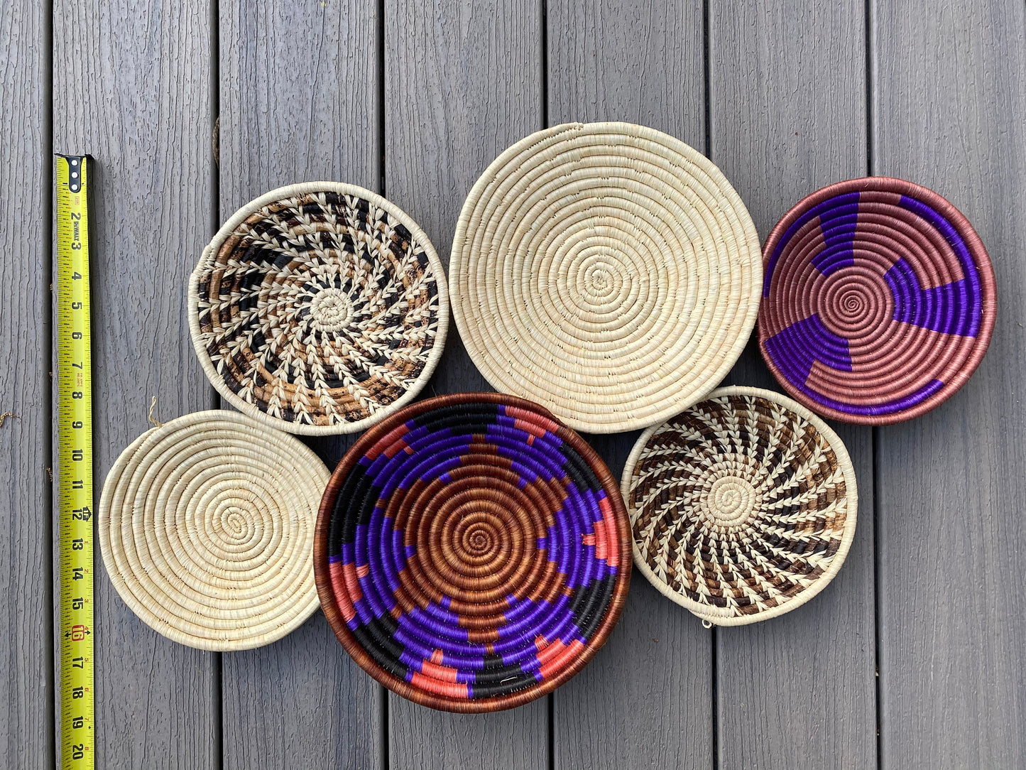 Moon’s Assorted Set of 6 African Baskets 7.5”-12” Wall Baskets Set, Wall hanging decor, African wall basket, Boho wall art 077 1