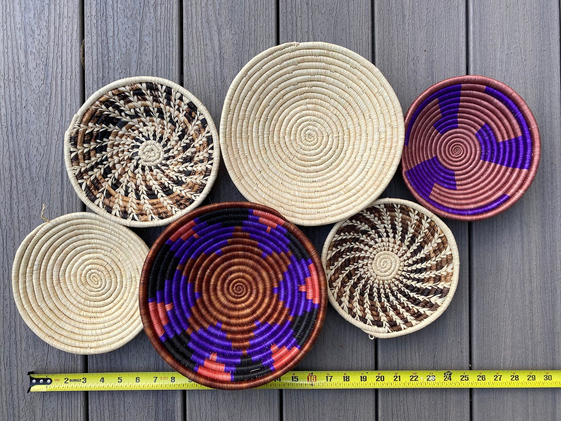 Moon’s Assorted Set of 6 African Baskets 7.5”-12” Wall Baskets Set, Wall hanging decor, African wall basket, Boho wall art 077 4