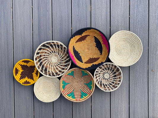 Moon’s Unique Set of 7 African Baskets 7.5”-12” Wall Baskets Set, Wall hanging decor, African wall basket, Boho wall art 076