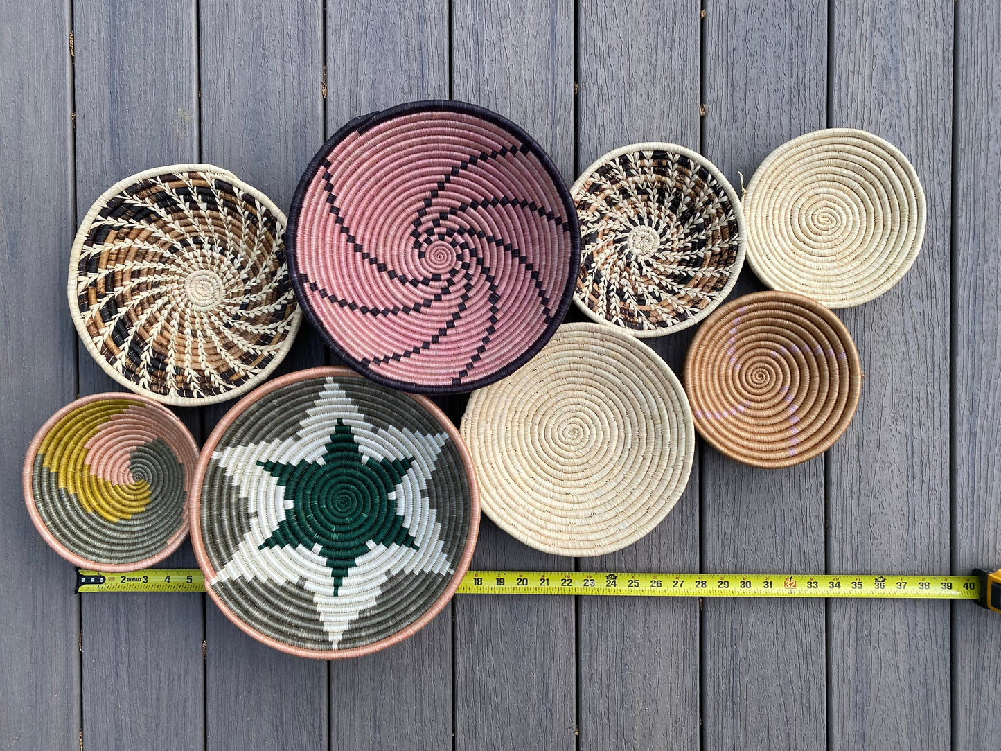 Moon’s Unique Set of 8 African Baskets 7.5”-12” Wall Baskets Set, Wall hanging decor, African wall basket, Boho wall art 075 6