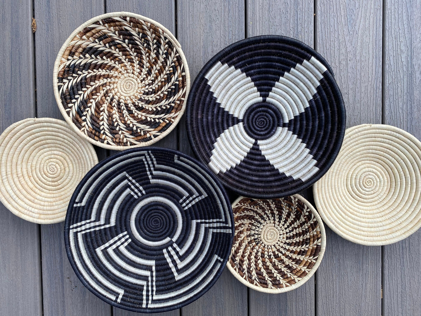 Moon’s Assorted Set of 6 African Baskets 7.5”-12” Wall Baskets Set, Wall hanging decor, African wall basket, Boho wall art 072 1