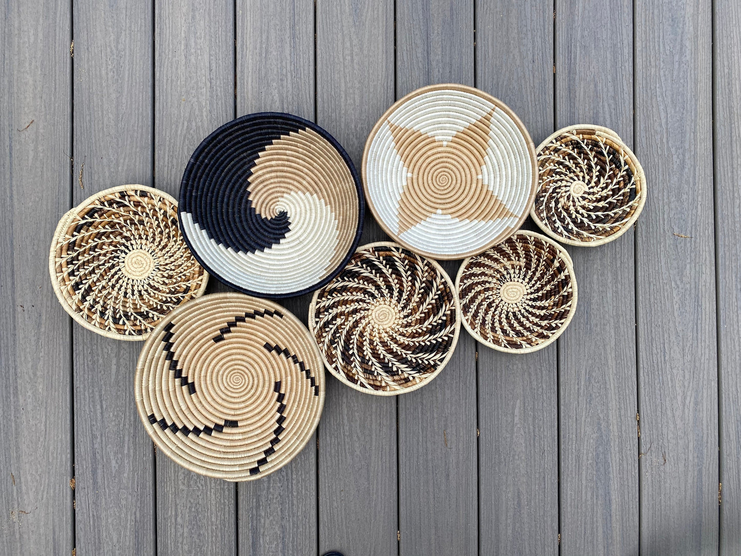 Moon’s Unique Set of 7 African Baskets 7.5”-12” Wall Baskets Set, Wall hanging decor, African wall basket, Boho wall art 073 1