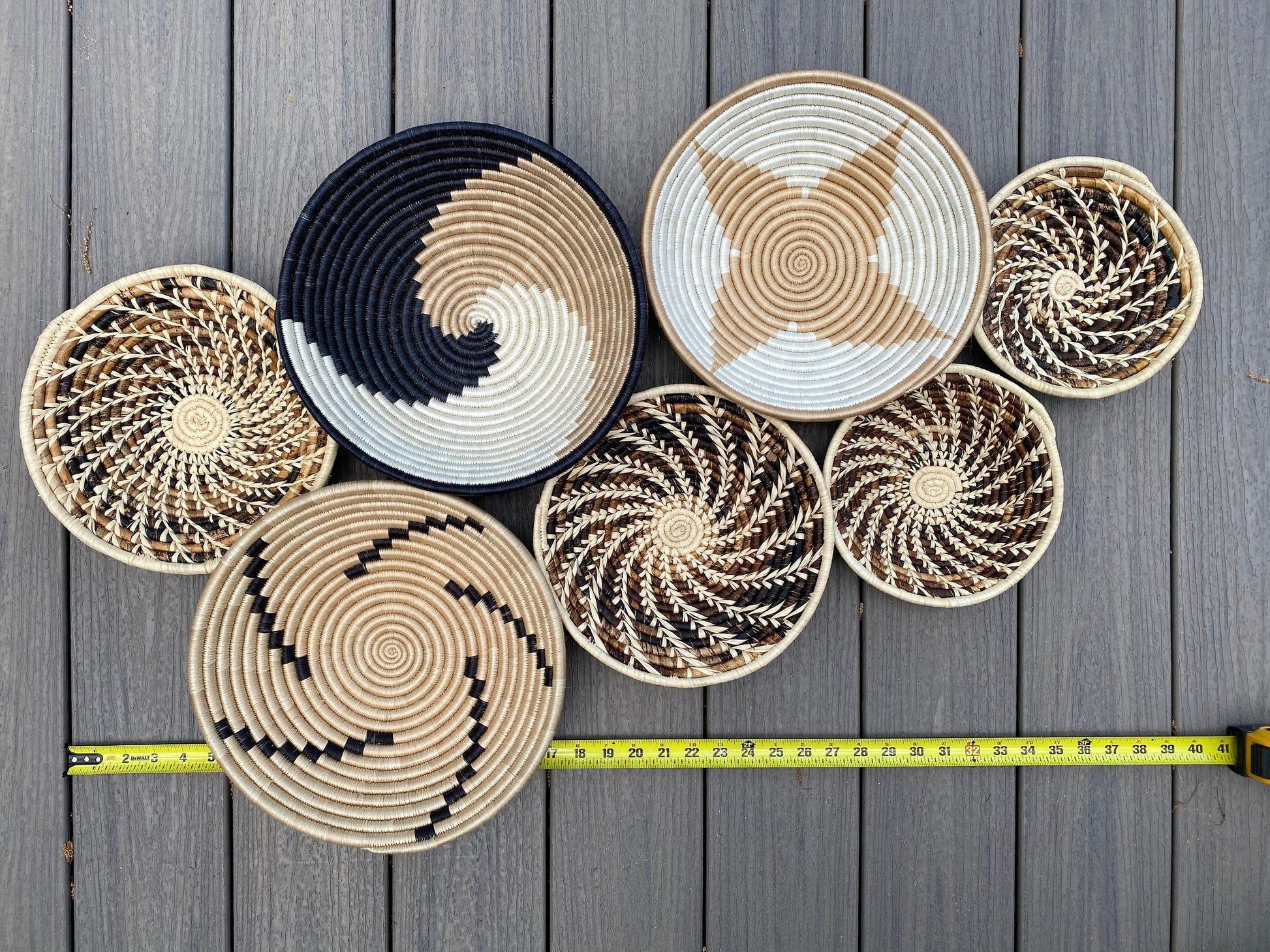 Moon’s Unique Set of 7 African Baskets 7.5”-12” Wall Baskets Set, Wall hanging decor, African wall basket, Boho wall art 073 2