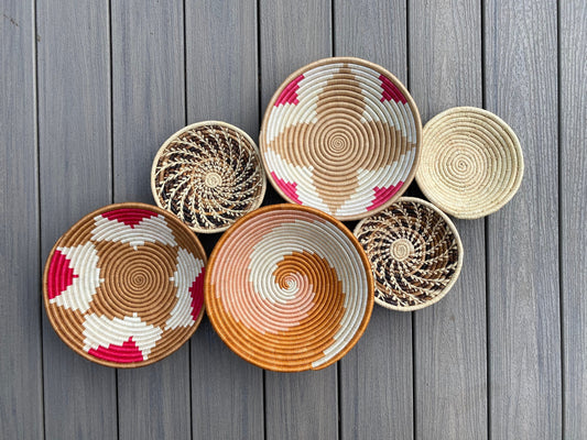 Moon’s Assorted Set of 6 African Baskets 7.5”-12” Wall Baskets Set, Wall hanging decor, African wall basket, Boho wall art 069