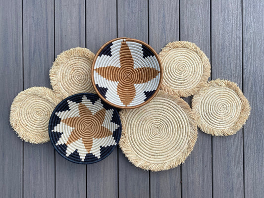 Moon’s Unique Set of 7 African Baskets 7.5”-12” Wall Baskets Set, Wall hanging decor, African wall basket, Boho wall art 063