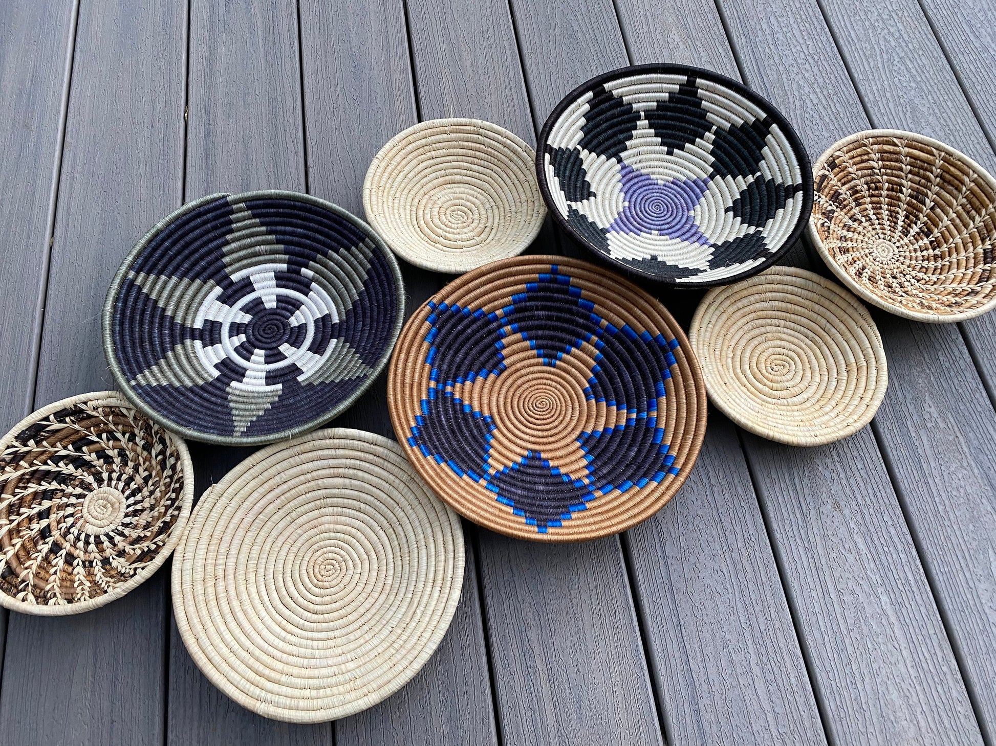 Moon’s Assorted Set of 8 African Baskets 7.5”-12” Wall Baskets Set, Wall hanging decor, African wall basket, Boho wall art 064 2