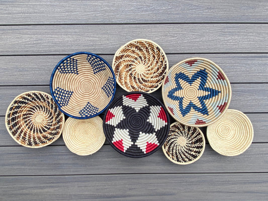 Moon’s Assorted Set of 8 African Baskets 7.5”-12” Wall Baskets Set, Wall hanging decor, African wall basket, Boho wall art 038