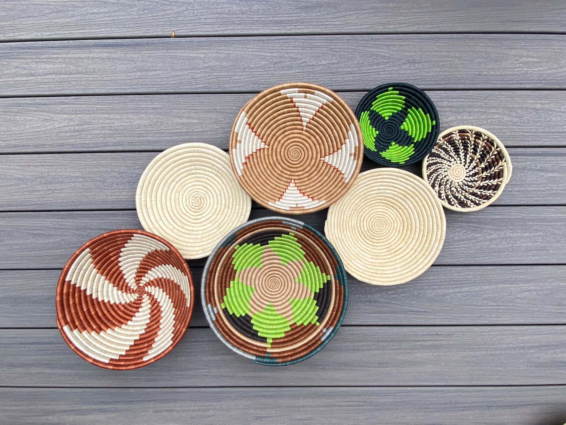 Moon’s Assorted Set of 7 African Baskets 7.5”-12” Wall Baskets Set, Wall hanging decor, African wall basket, Boho wall art 037 3