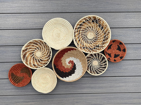 Moon’s Assorted Set of 8 African Baskets 7.5”-12” Wall Baskets Set, Wall hanging decor, African wall basket, Boho wall art 036