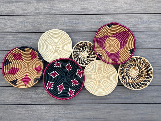 Moon’s Assorted Set of 7 African Baskets 7.5”-12” Wall Baskets Set, Wall hanging decor, African wall basket, Boho wall art 031