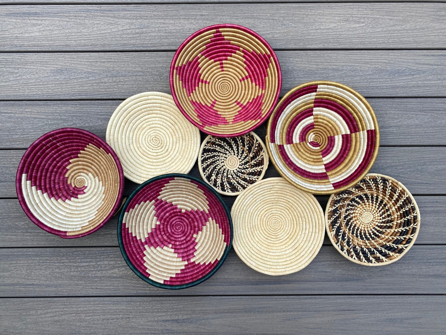 Moon’s Assorted Set of 8 African Baskets 7.5”-12” Wall Baskets Set, Wall hanging decor, African wall basket, Boho wall art 030 1