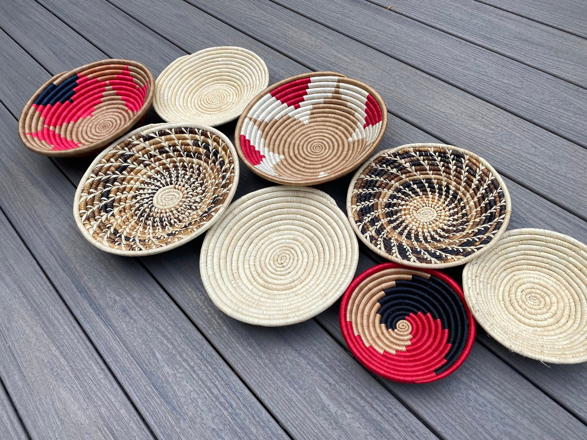 Moon’s Assorted Set of 8 African Baskets 7.5”-12” Wall Baskets Set, Wall hanging decor, African wall basket, Boho wall art 032 2