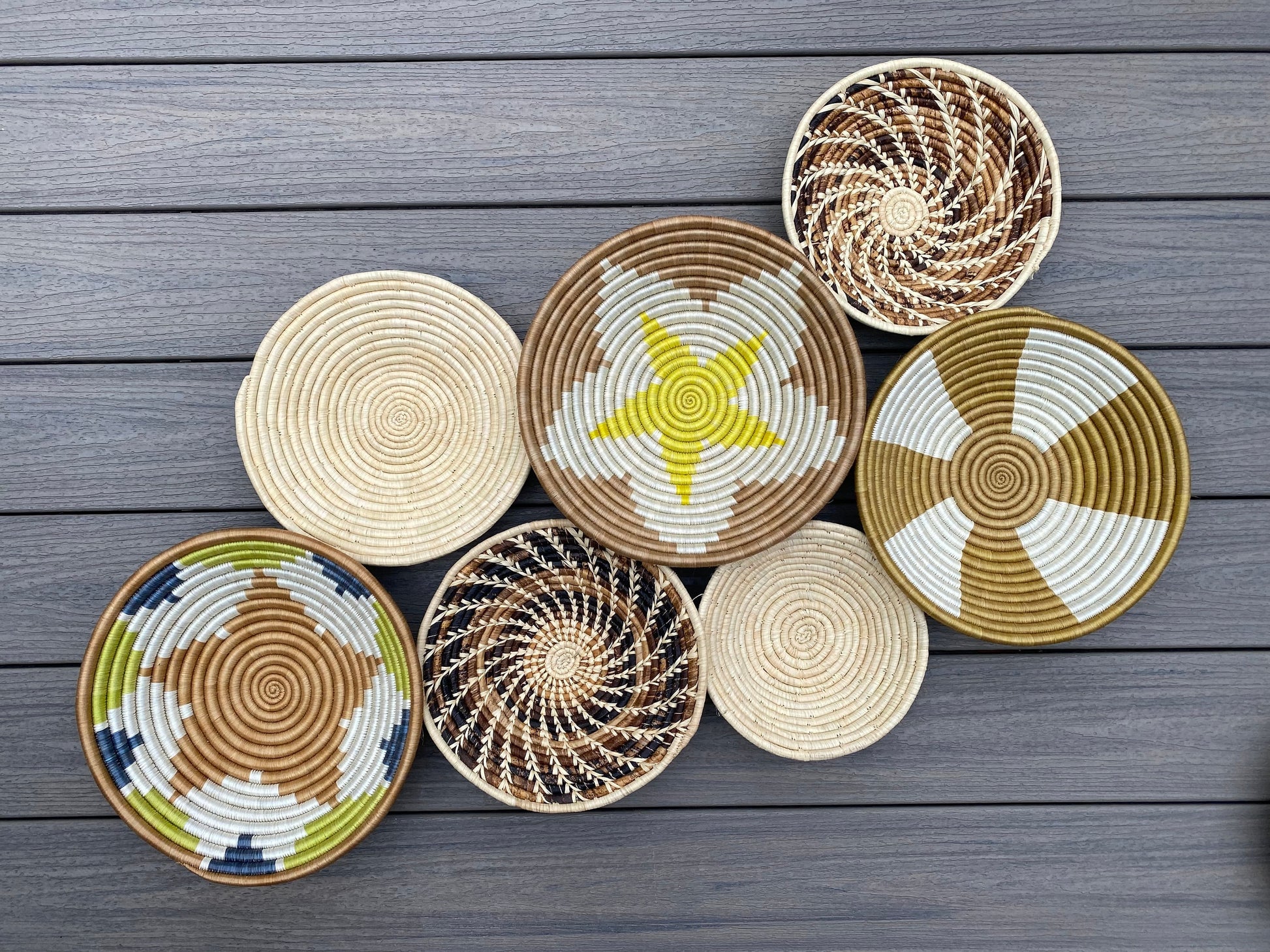 Moon’s Assorted Set of 7 African Baskets 7.5”-12” Wall Baskets Set, Wall hanging decor, African wall basket, Boho wall art 028