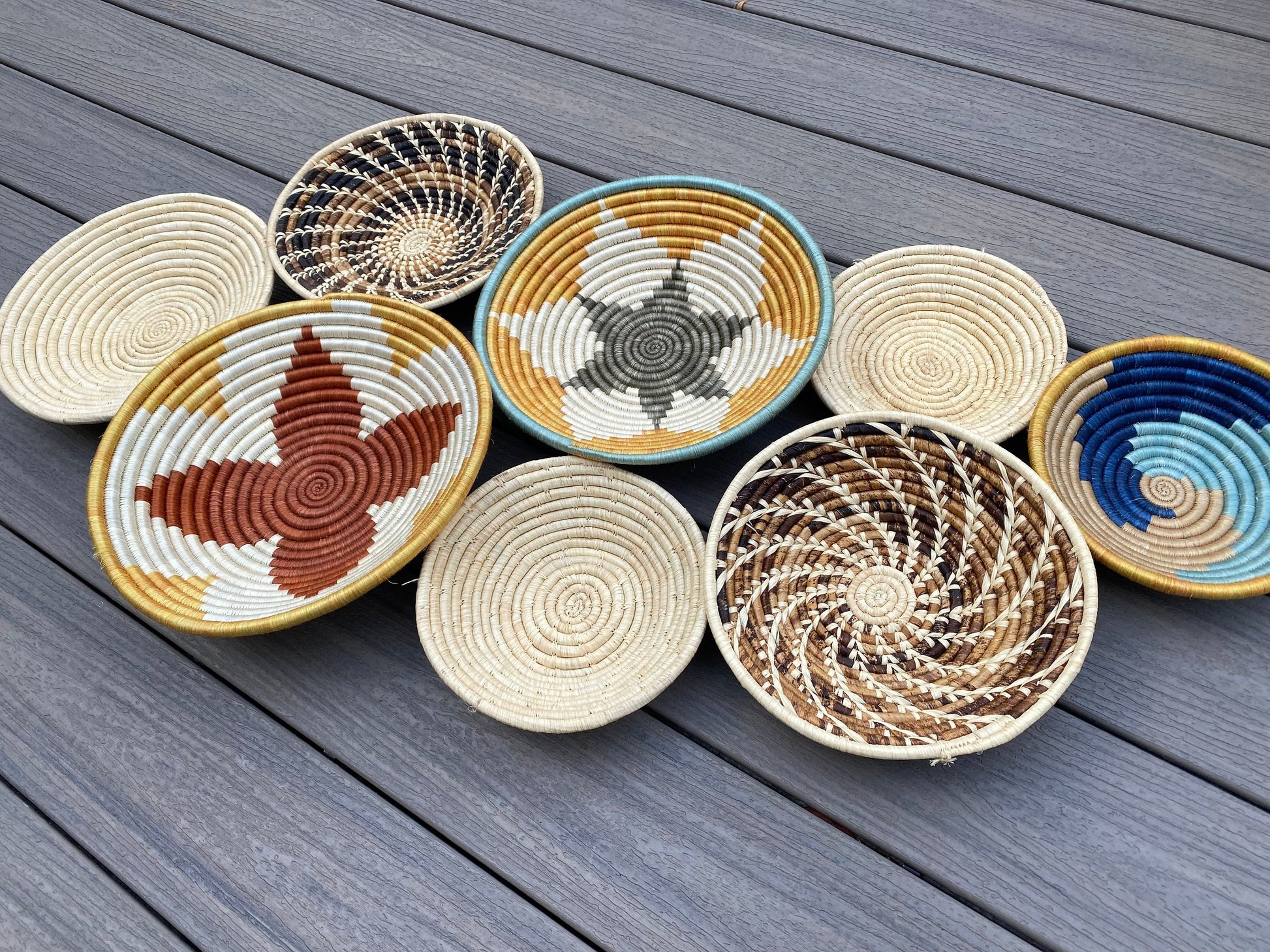 Moon’s Assorted Set of 8 African Baskets 7.5”-12” Wall Baskets Set, Wall hanging decor, African wall basket, Boho wall art 029 1