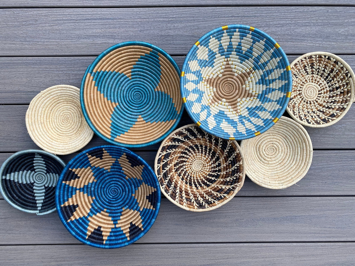 Moon’s Assorted Set of 8 African Baskets 7.5”-12” Wall Baskets Set, Wall hanging decor, African wall basket, Boho wall art 048 2