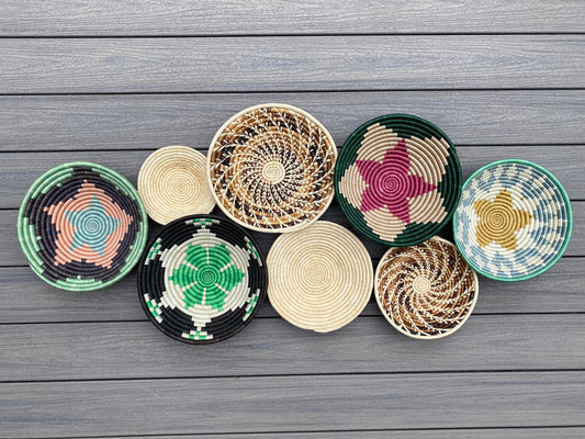 Moon’s Assorted Set of 8 African Baskets 7.5”-12” Wall Baskets Set, Wall hanging decor, African wall basket, Boho wall art 040 