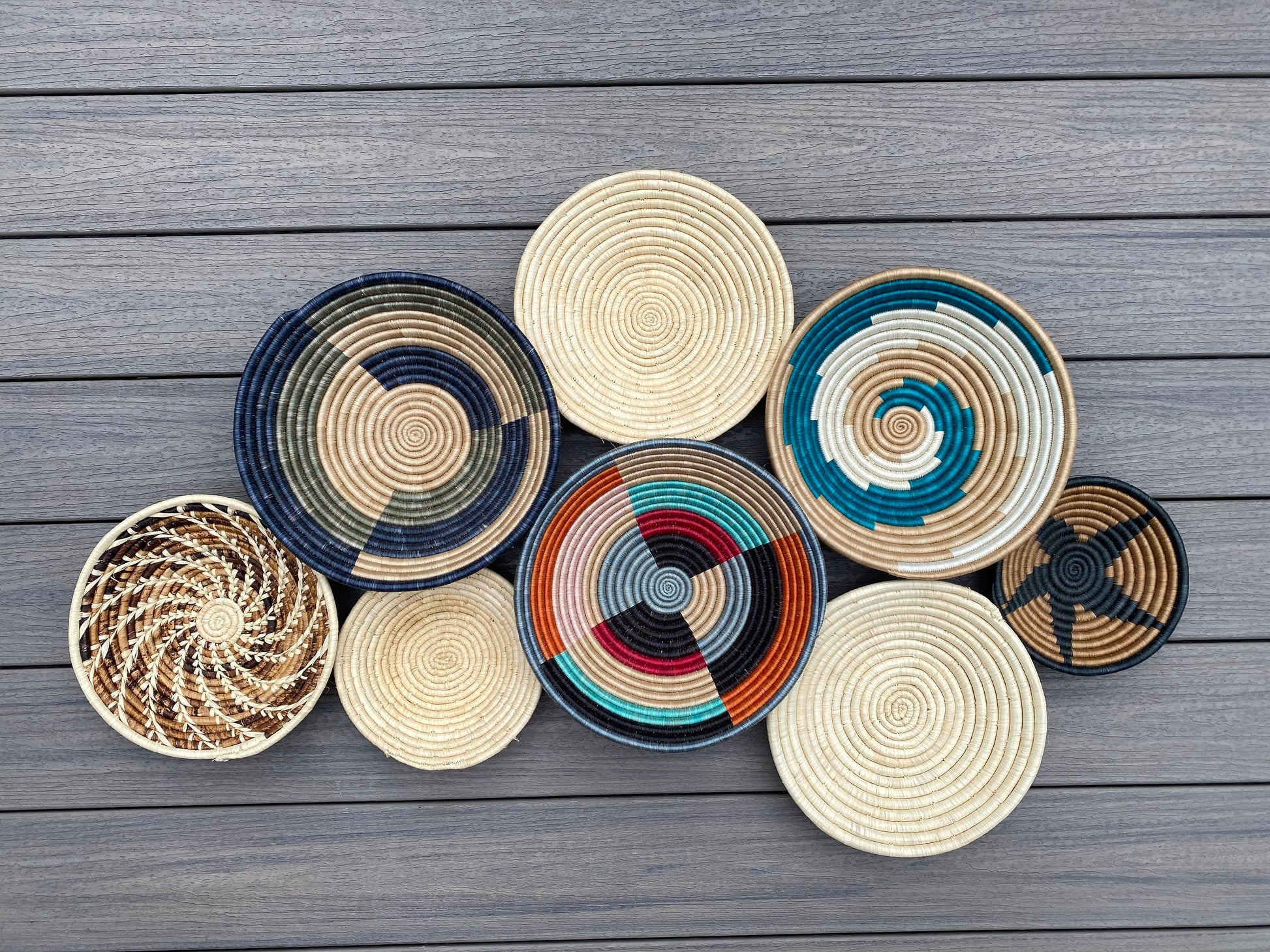 Moon’s Assorted Set of 8 African Baskets 7.5”-12” Wall Baskets Set, Wall hanging decor, African wall basket, Boho wall art 039 1